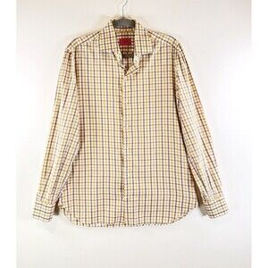 ISAIA Napoli Men Button Up Shirt Camel Plaid Long Sleeve Classic Medium